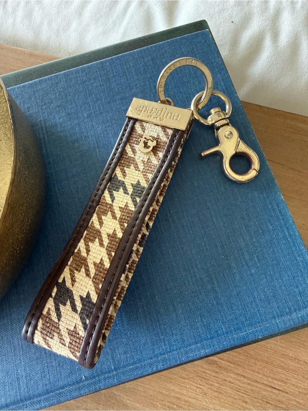 Spartina 449 Brown Houndstooth Woven Wristlet Keychain